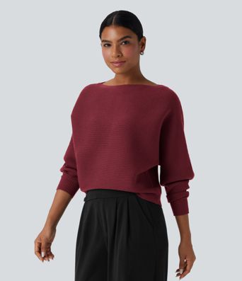 Boat Neck Batwing Sleeve Casual Sweater