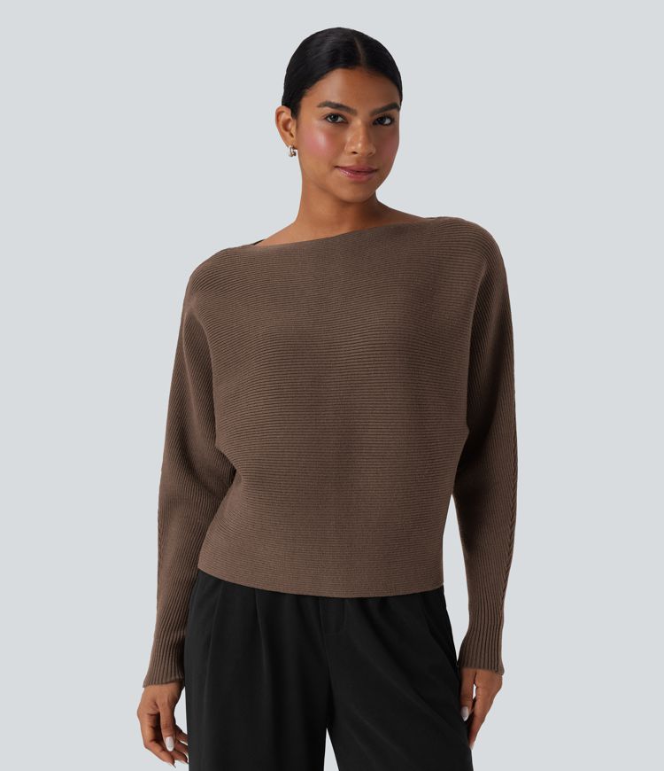 Boat Neck Batwing Sleeve Casual Sweater