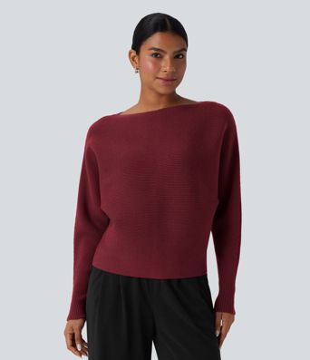 Boat Neck Batwing Sleeve Casual Sweater