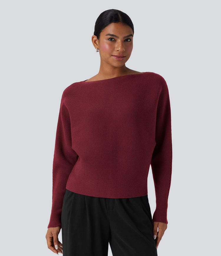 Boat Neck Batwing Sleeve Casual Sweater