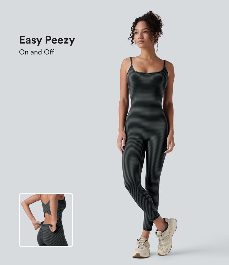 U Neck Stripe Yoga Jumpsuit-Easy Peezy Edition