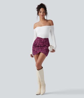 Halara UltraSculpt™ leopárdmintás, átkötős, magasderekú 2 az 1-ben testhez simuló mini partiszoknya