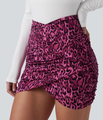 Halara UltraSculpt™ leopárdmintás, átkötős, magasderekú 2 az 1-ben testhez simuló mini partiszoknya