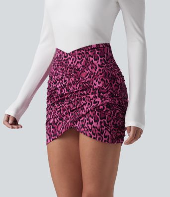 Halara UltraSculpt™ leopárdmintás, átkötős, magasderekú 2 az 1-ben testhez simuló mini partiszoknya