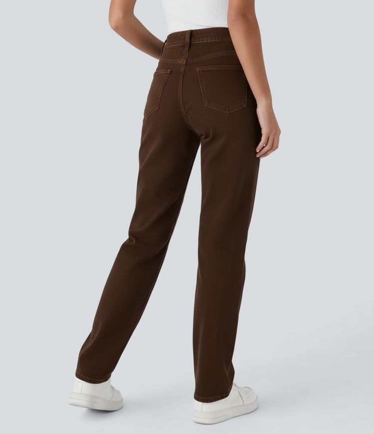 Halara Flex™ Mid-Rise lässige Jeans mit bunter Waschung und Taschen