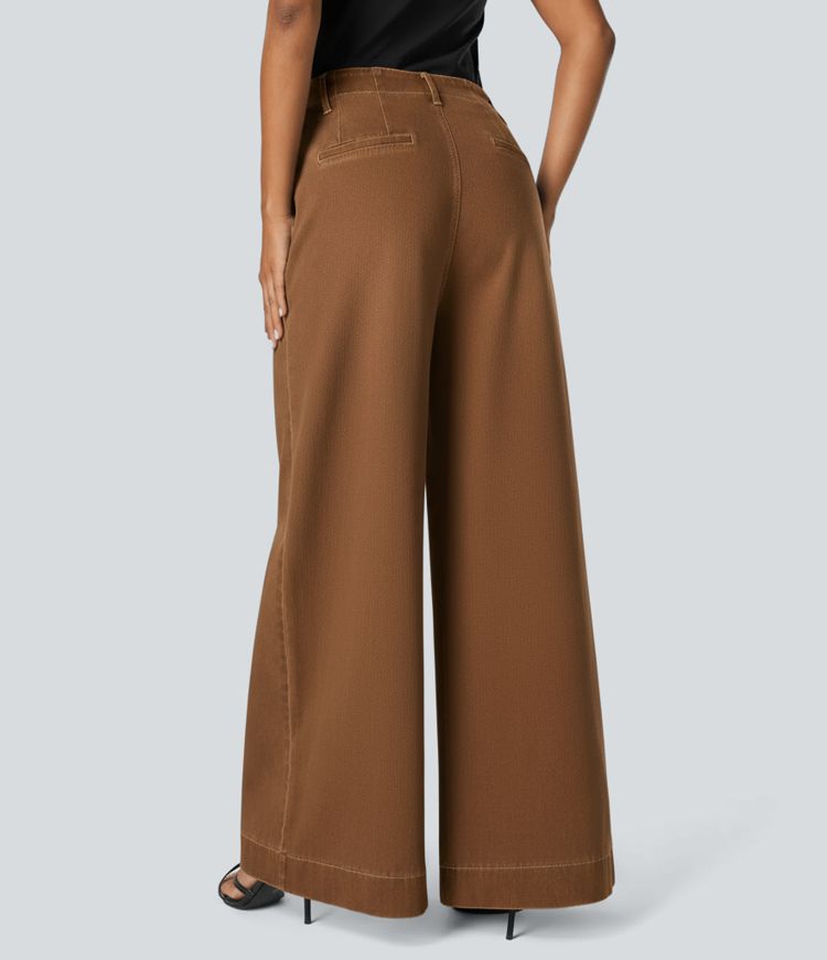 Halara Flex™ Mid Rise Wide Leg Casual Brown Jeans with Pockets