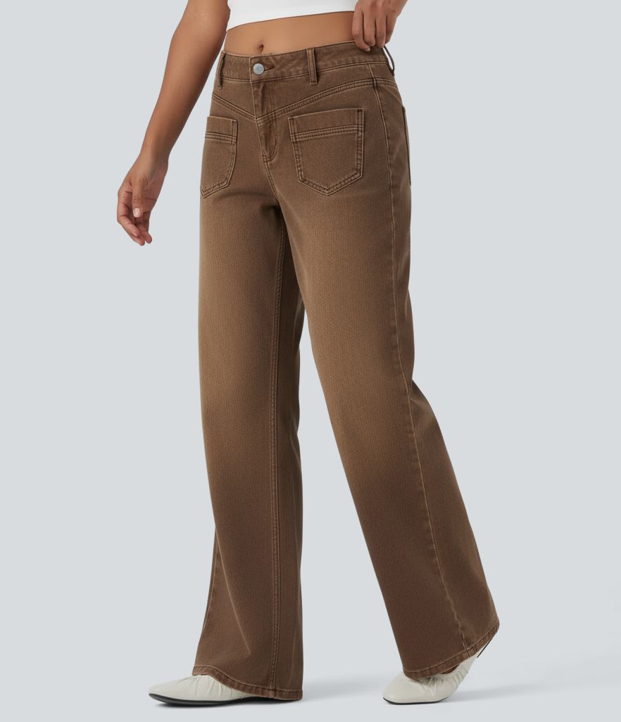 Halara Flex™ Mid Rise Straight Leg Casual Brown Jeans with Pockets