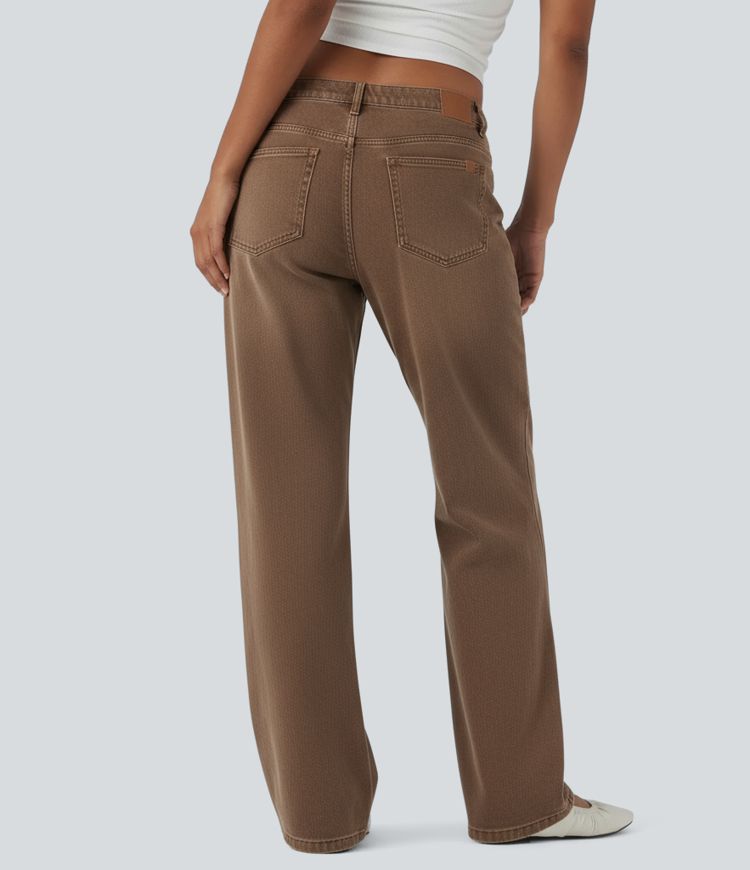 Halara Flex™ Mid Rise Straight Leg Casual Brown Jeans with Pockets