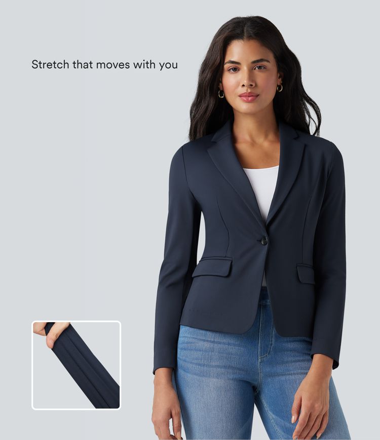 Notched Collar Long Sleeve Work Blazer with Pockets