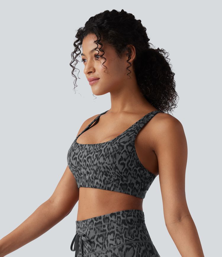 Halara UltraSculpt™ Leopard Print Low Support U Neck Cut Out Yoga Sports Bra