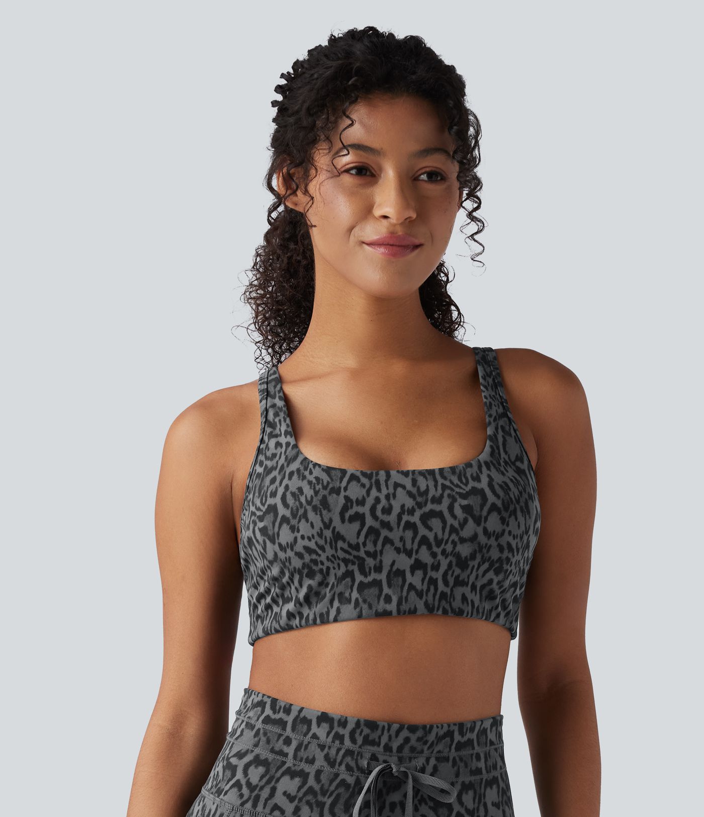 Halara UltraSculpt™ Leopard Print Low Support U Neck Cut Out Yoga Sports Bra