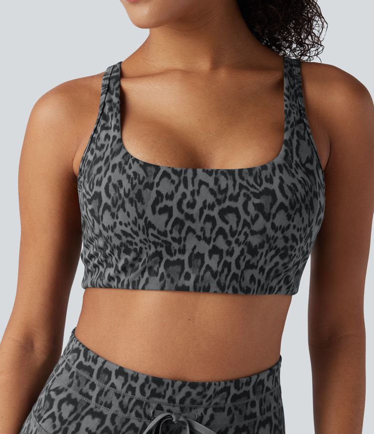 Halara UltraSculpt™ Leopard Print Low Support U Neck Cut Out Yoga Sports Bra