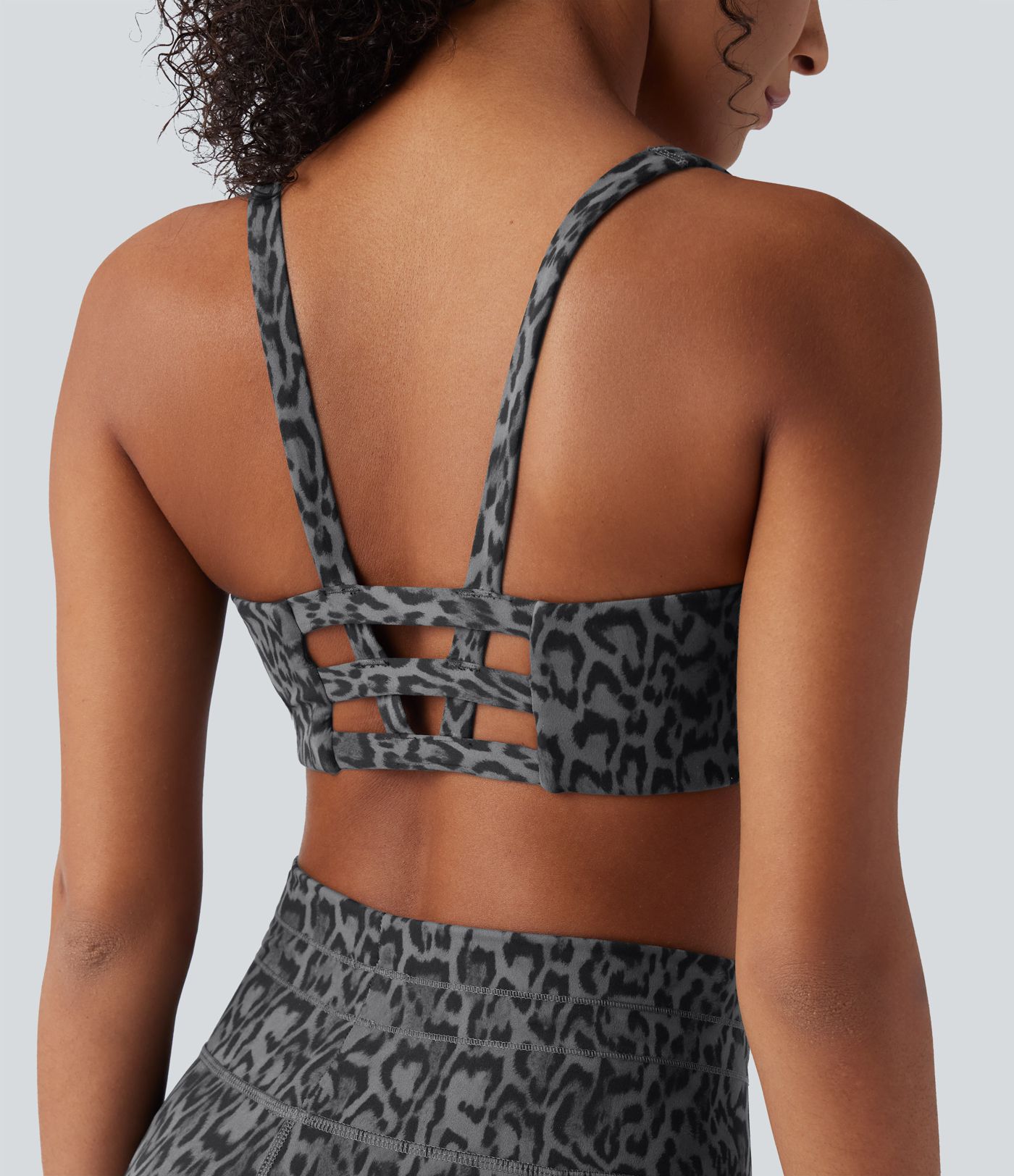 Halara UltraSculpt™ Leopard Print Low Support U Neck Cut Out Yoga Sports Bra