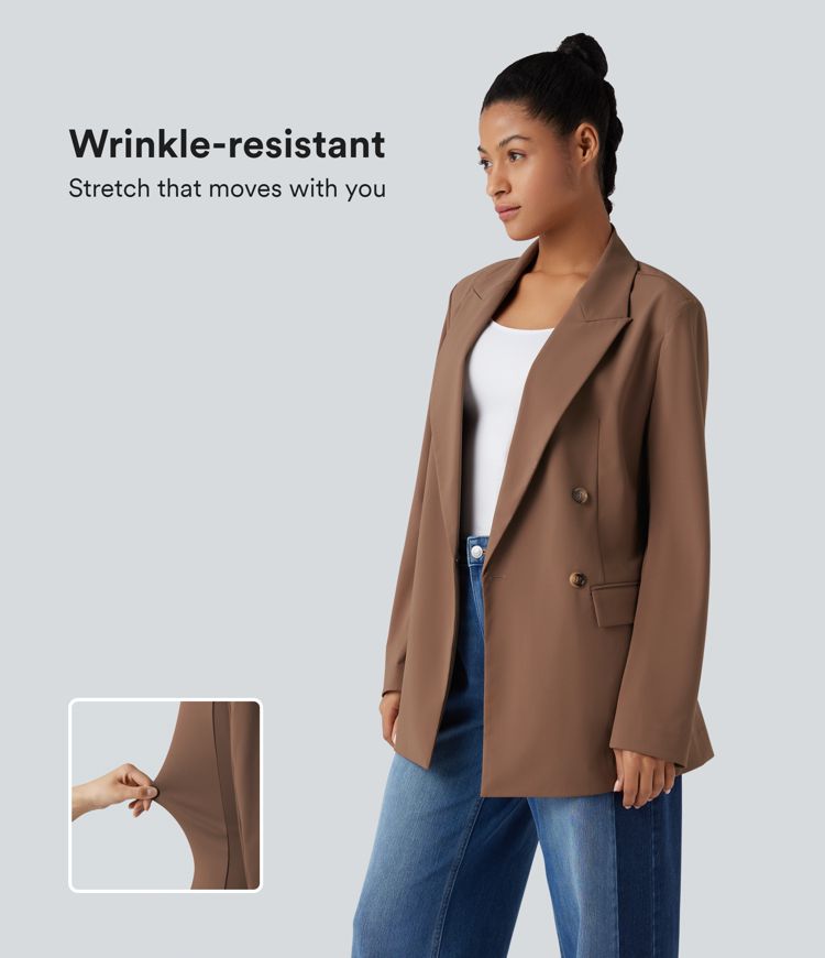 Wrinkle-resistant Notched Collar Long Sleeve Work Blazer with Pockets