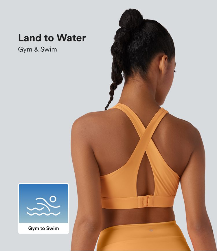 Land to Water Crisscross Backless Adjustable Buckle Bikini Top Swimsuit