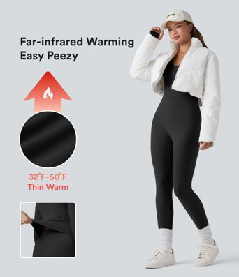 Halara HeatCore V-neck Long Sleeve Thumb Holes Skinny Casual Warming Jumpsuit-Easy Peezy
