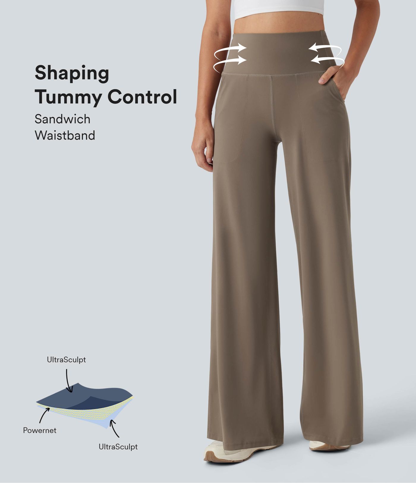 Halara UltraSculpt™ pantalon de yoga taille haute à effet ventre plat, à jambes larges, avec poches