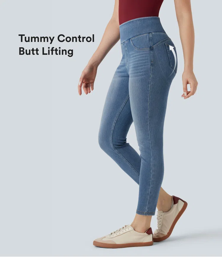 Halara Flex™ High-waisted Butt-lifting Tummy Control Skinny Denim Casual 7/8 Leggings with Pockets