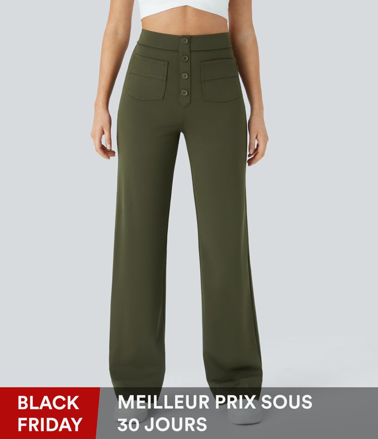 Pantalon décontracté droit, taille haute, avec poches