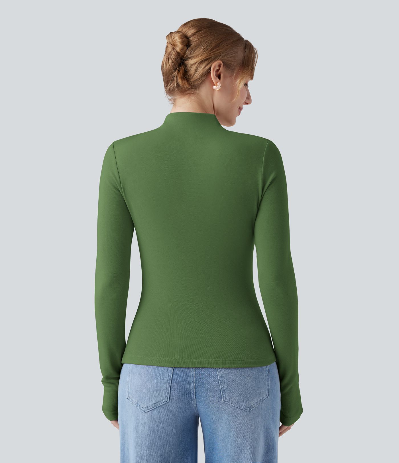 Mock-neck Long Sleeve Ruched Asymmetric Hem Thermal Casual Top