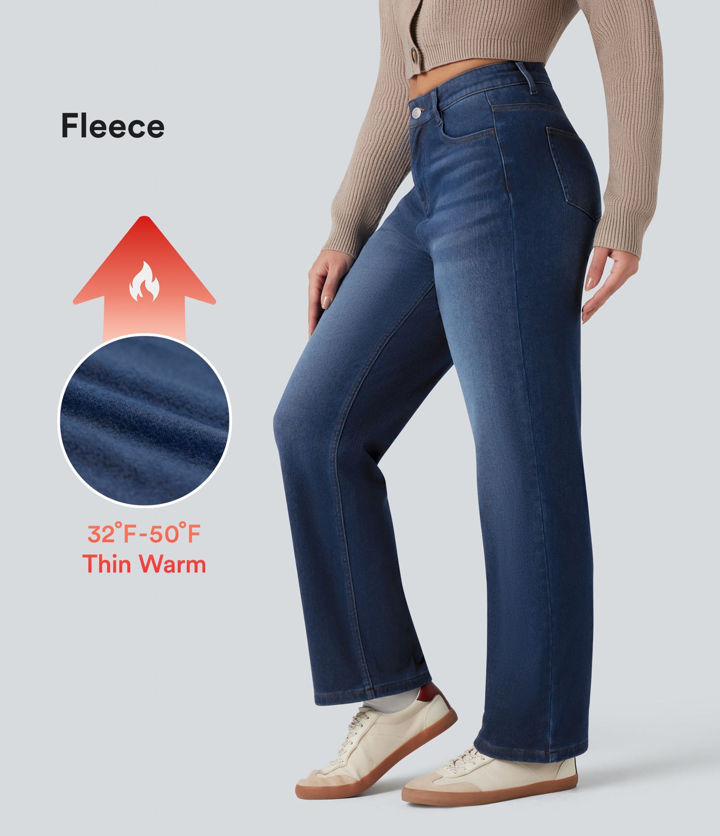 Halara Flex™ Denim Heat High Waisted Straight Leg Fleece Casual Jeans with Pockets
