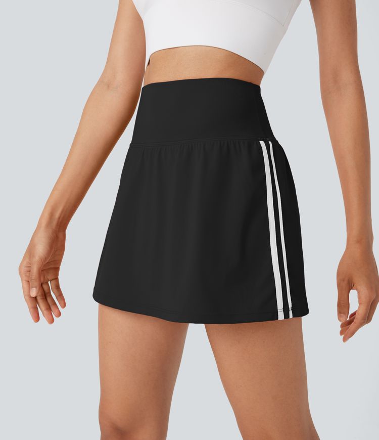 SoftlyZero™ QuickDry High Waisted Tummy Control 2-in-1 Color Block Mini Pickleball Skirt with Pocket