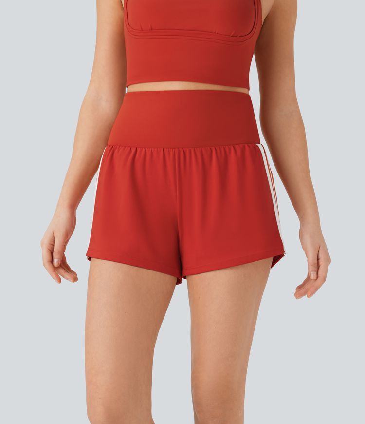 SoftlyZero™ QuickDry Super High Waisted Tummy Control 2-in-1 Color Block Yoga Shorts 3'' with Pockets