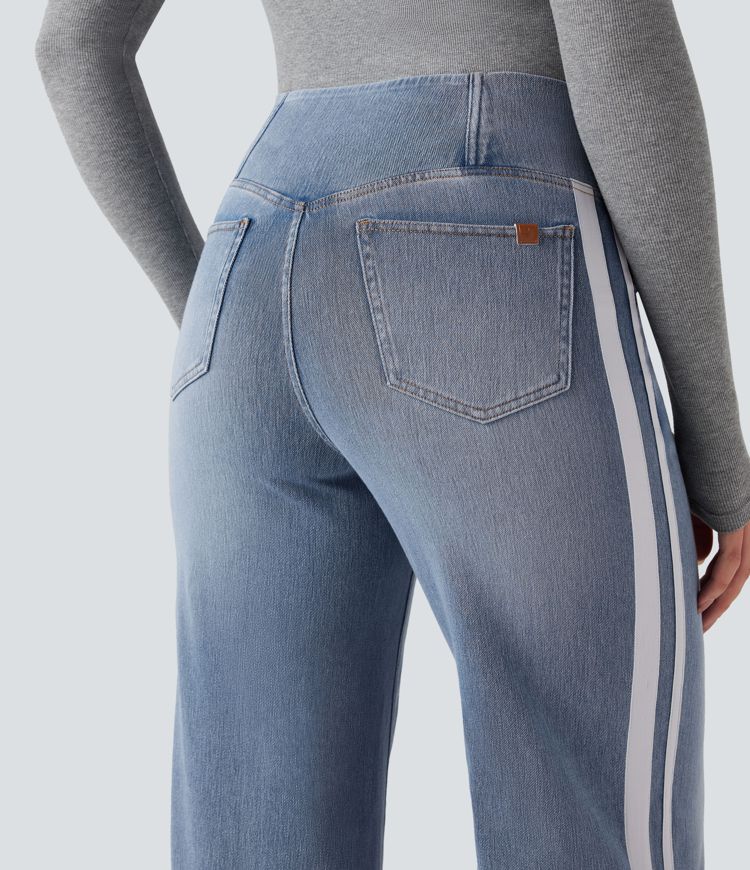 Halara Flex™ High Waisted Crossover Stripe Bootcut Casual Jeans with Pockets