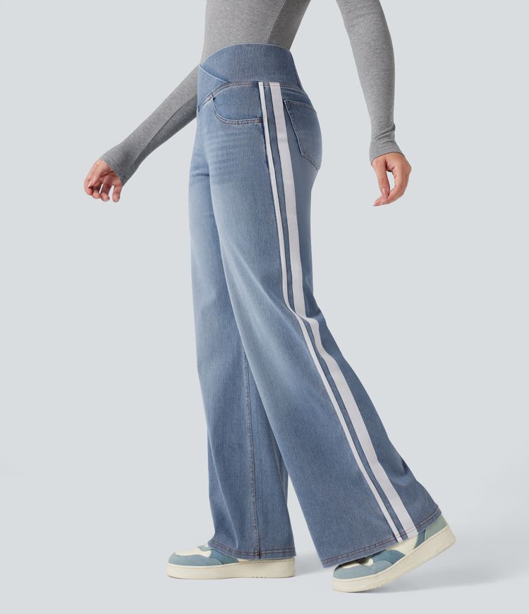 Halara Flex™ High Waisted Crossover Stripe Bootcut Casual Jeans with Pockets