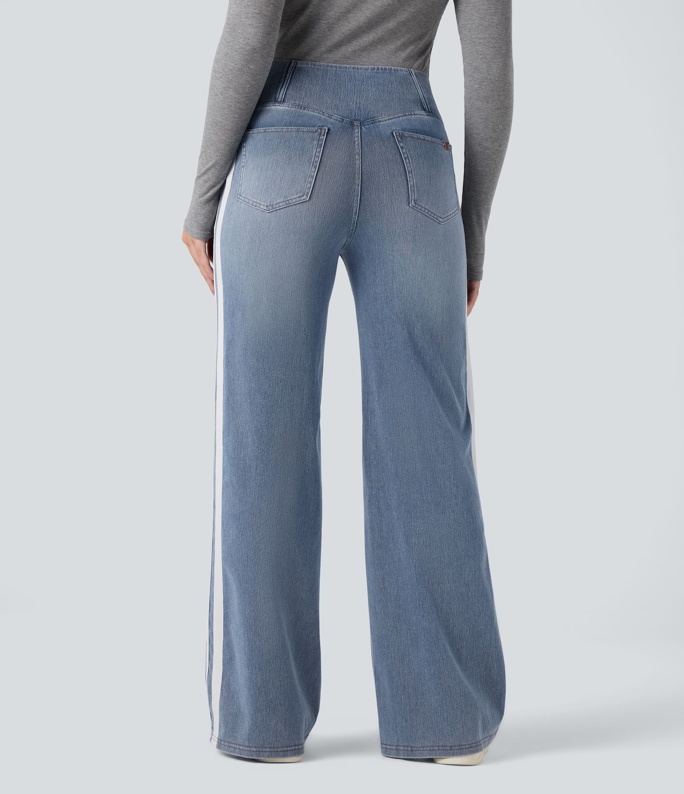 Halara Flex™ High Waisted Crossover Stripe Bootcut Casual Jeans with Pockets