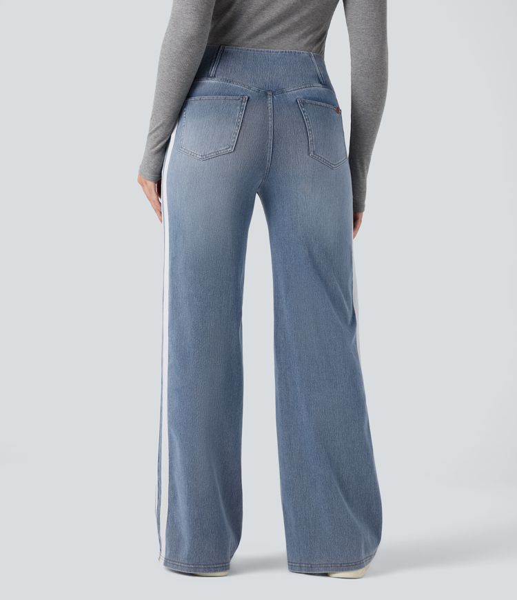 Halara Flex™ High Waisted Crossover Stripe Bootcut Casual Jeans with Pockets