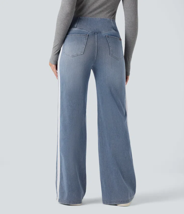 Malibu Blue Denim Halara Flex™ High Waisted Crossover Stripe Bootcut Casual Jeans with Pockets / 2