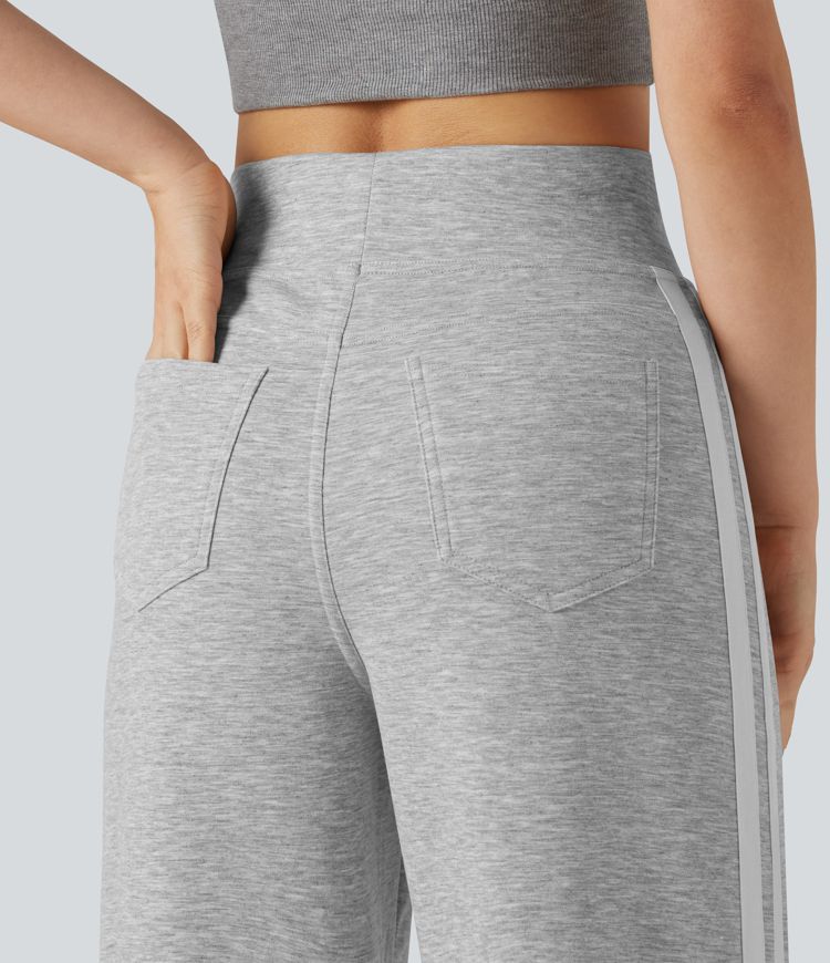 Pantalon jogging rayé jambes larges taille haute avec poches