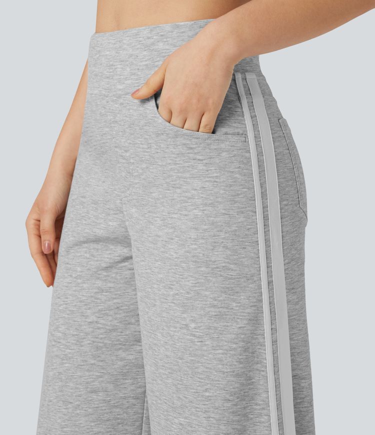 Pantalon jogging rayé jambes larges taille haute avec poches