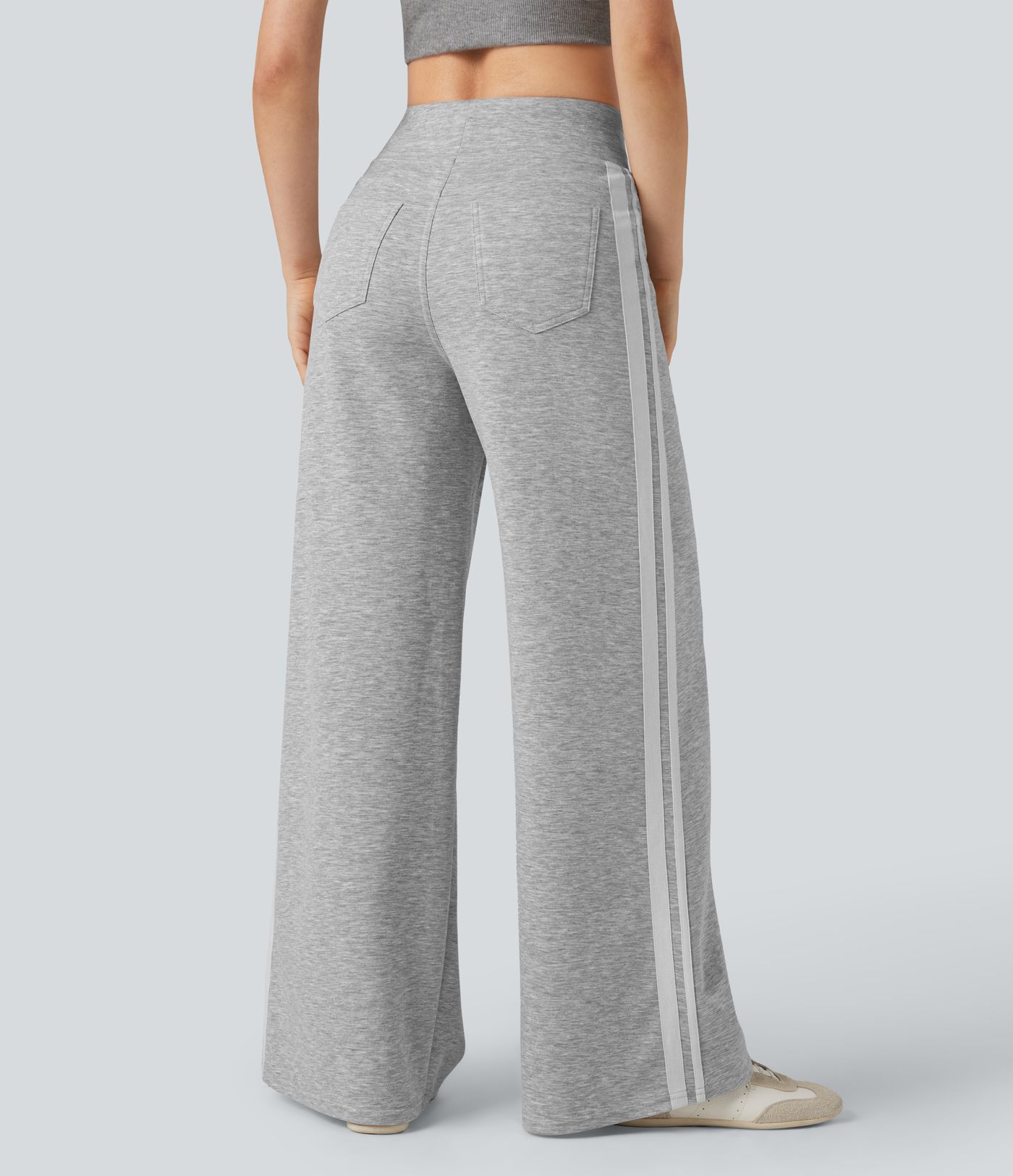 Pantalon jogging rayé jambes larges taille haute avec poches