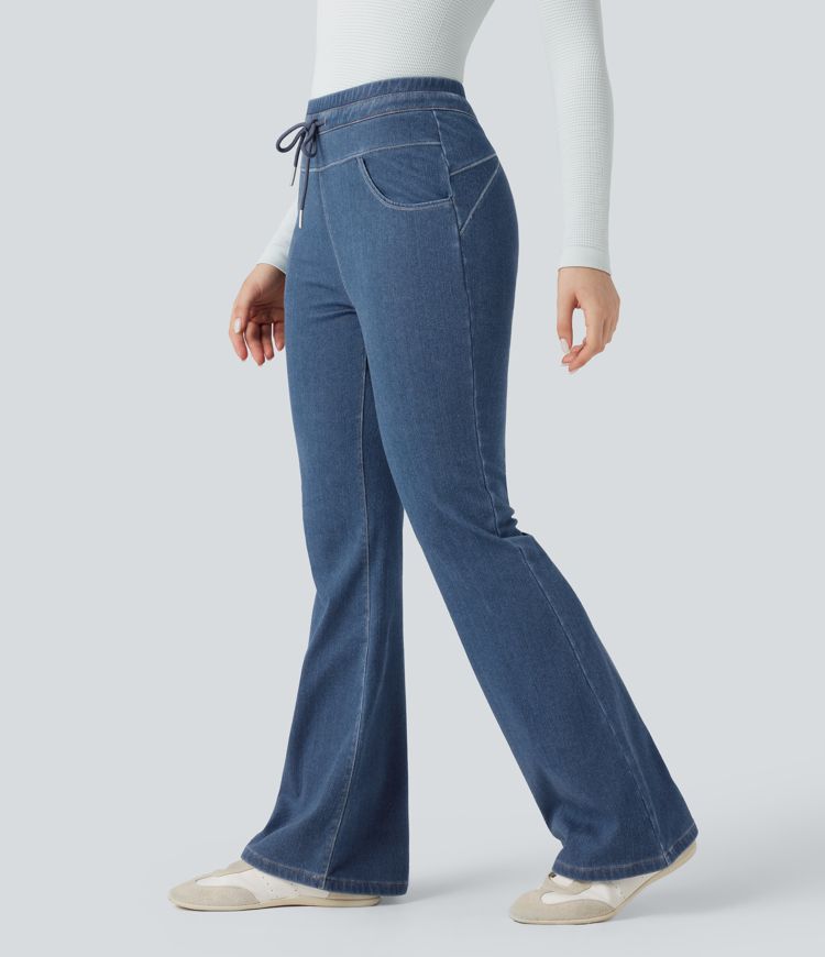 Halara Flex™ High Waisted Drawstring Denim Casual Flare Leggings with Pockets