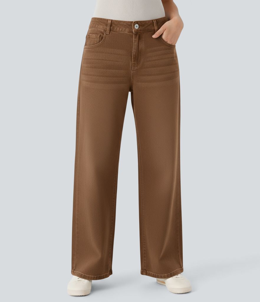 Halara Flex™ Mid Rise Casual Baggy Brown Jeans with Pockets