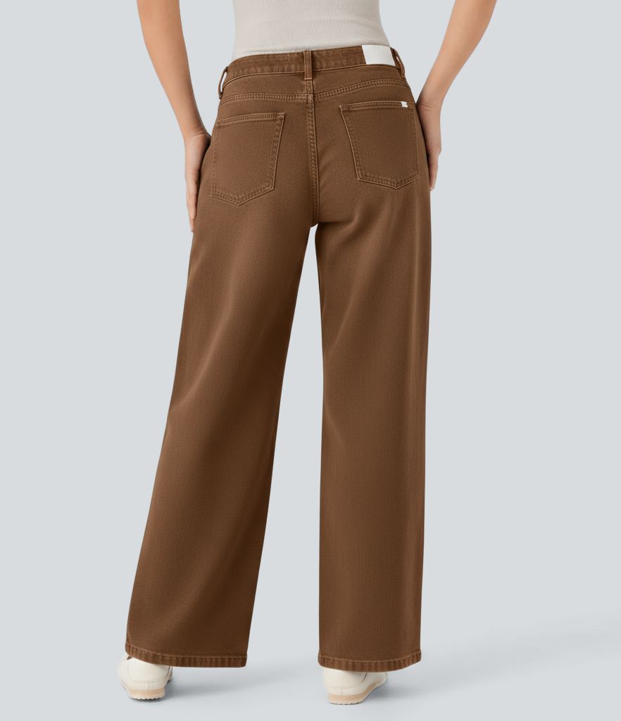 Halara Flex™ Mid Rise Casual Baggy Brown Jeans with Pockets