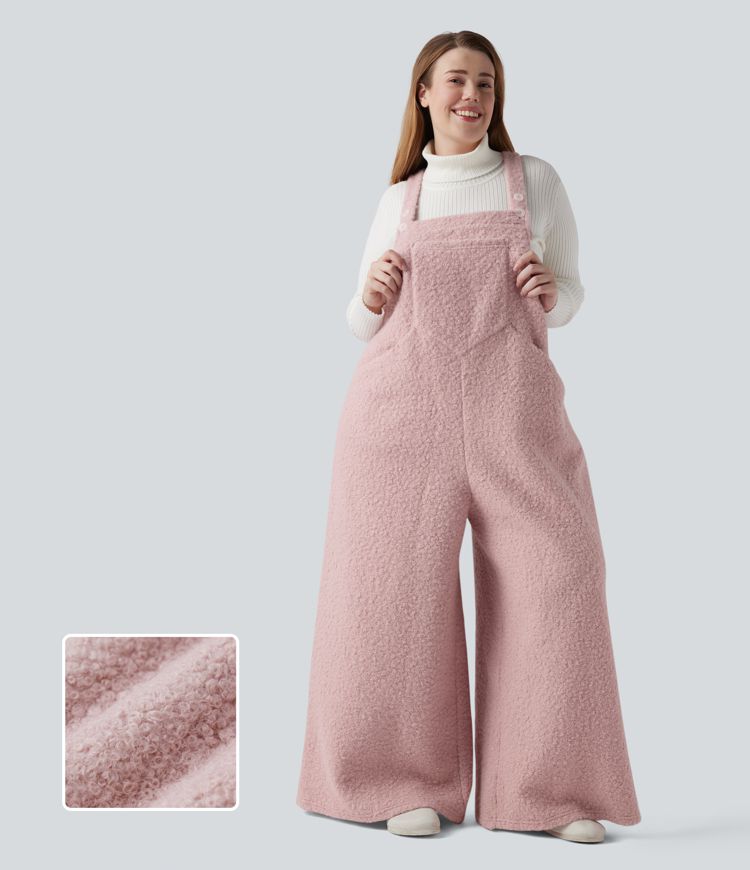 Adjustable Straps Casual Teddy Plus Size Overalls with Pockets