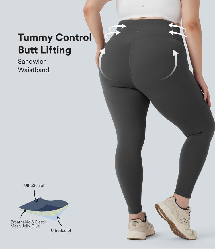 Plus Size Halara UltraSculpt™ High Waisted Butt Lifting Tummy Control Shaping Training Leggings with Pockets