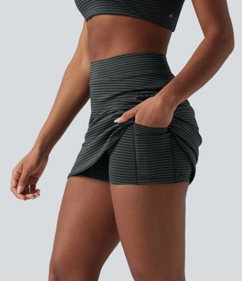 High Waisted Stripes 2-in-1 Bodycon Mini Golf Skirt with Pockets