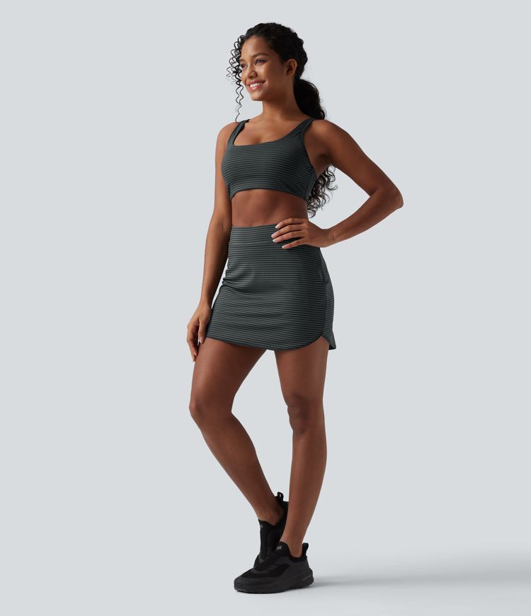 High Waisted Stripes 2-in-1 Bodycon Mini Golf Skirt with Pockets