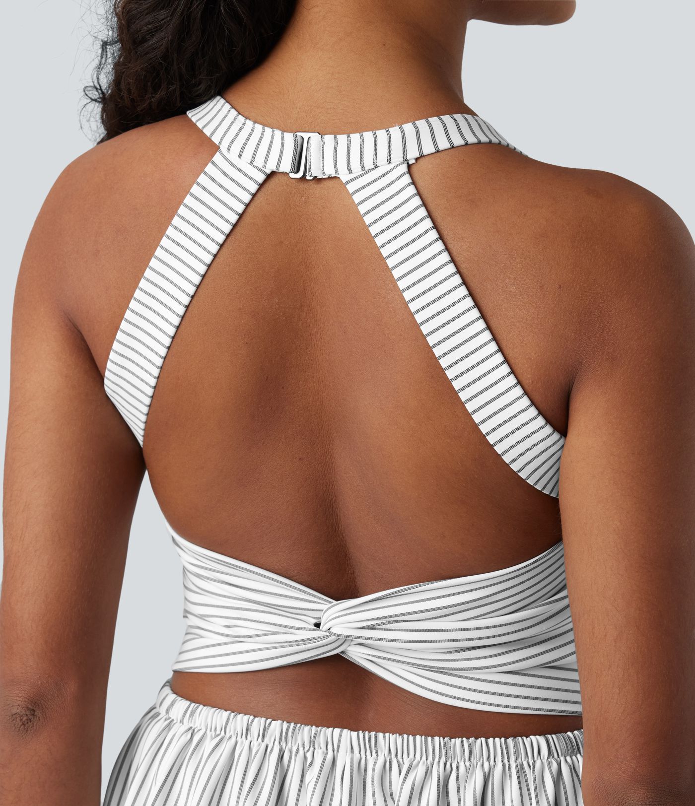 Twisted Backless Built-in Bra Stripes Casual Harem Jumpsuit with Pockets-Easy Peezy Edition