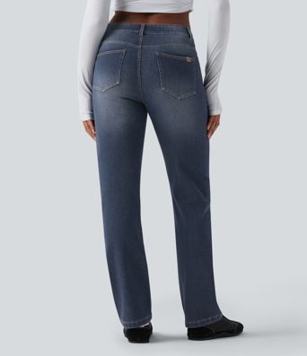 Jeans Halara Flex™ Denim tiro bajo botón cremallera múltiple bolsillo elástico lavado