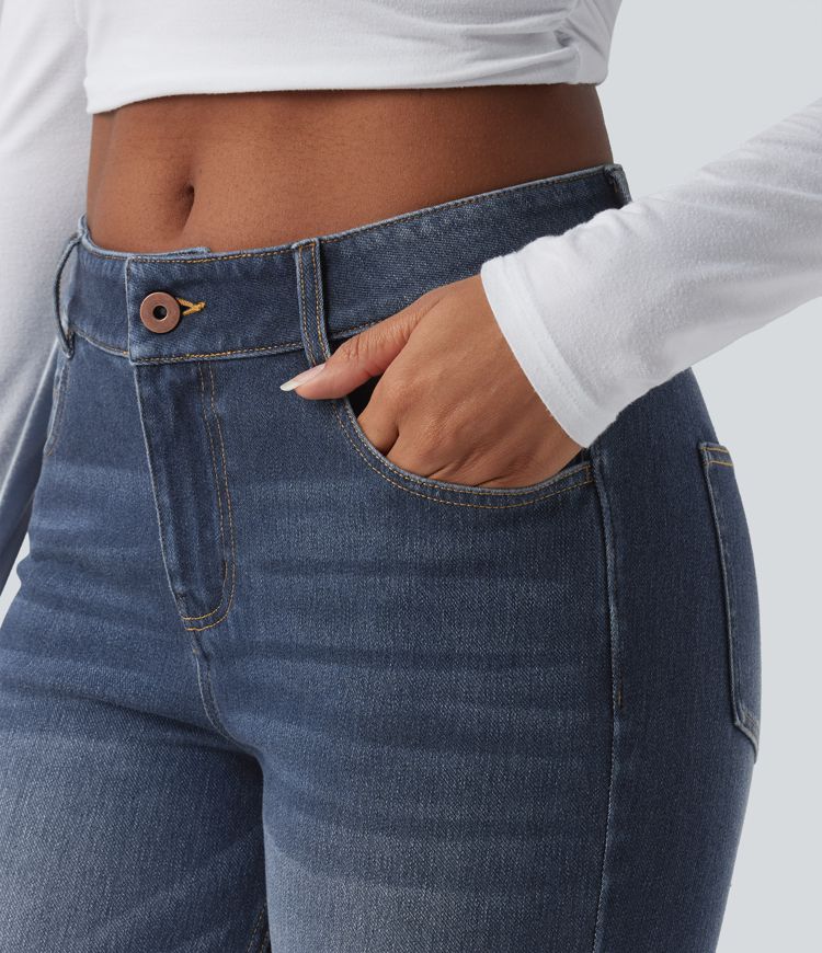 Jeans Halara Flex™ Denim tiro bajo botón cremallera múltiple bolsillo elástico lavado