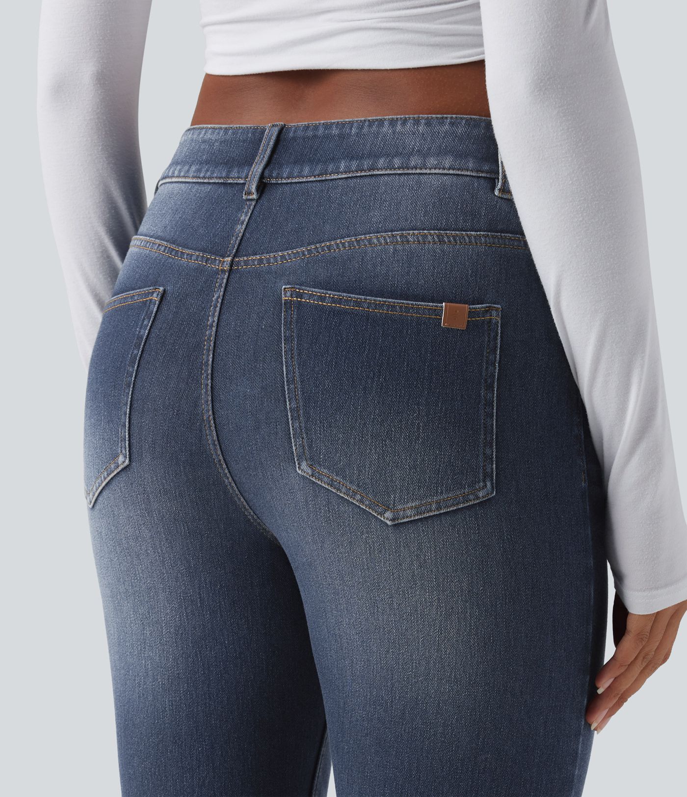 Jeans Halara Flex™ Denim tiro bajo botón cremallera múltiple bolsillo elástico lavado