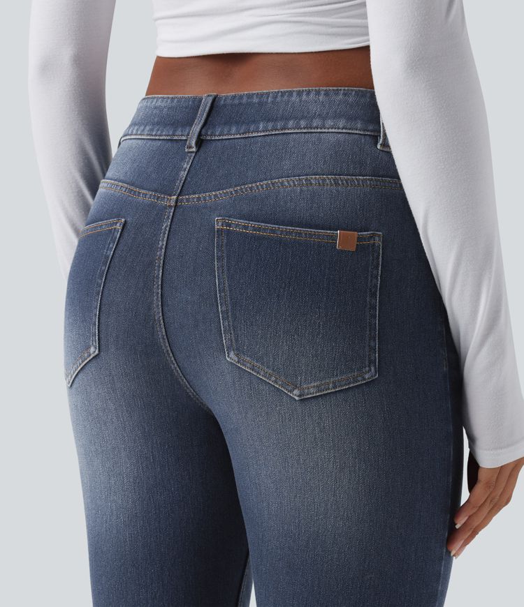 Jeans Halara Flex™ Denim tiro bajo botón cremallera múltiple bolsillo elástico lavado