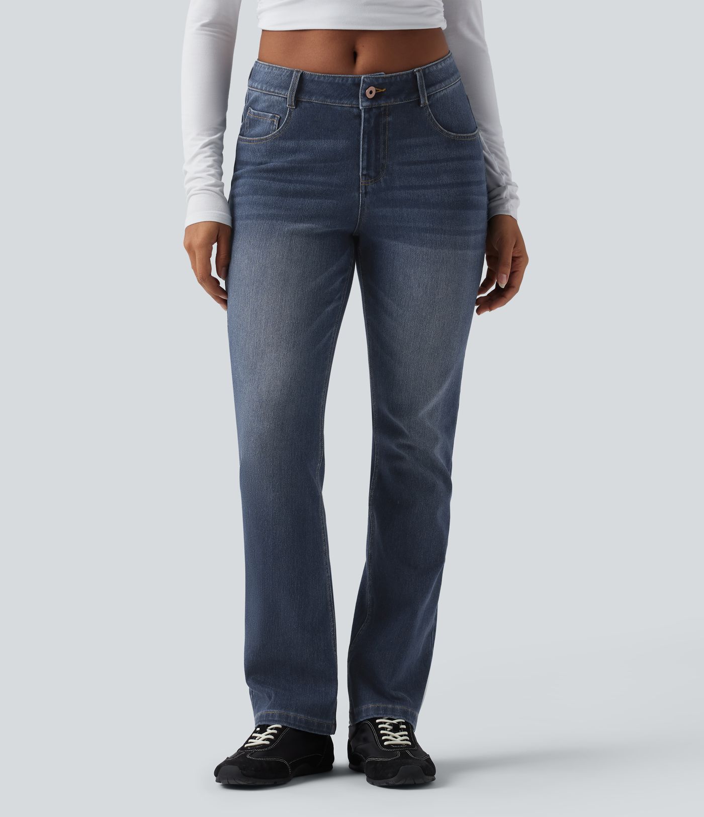 Jeans Halara Flex™ Denim tiro bajo botón cremallera múltiple bolsillo elástico lavado