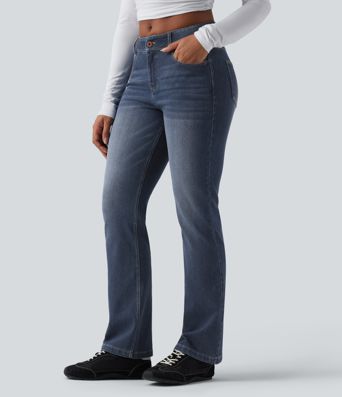 Jeans Halara Flex™ Denim tiro bajo botón cremallera múltiple bolsillo elástico lavado