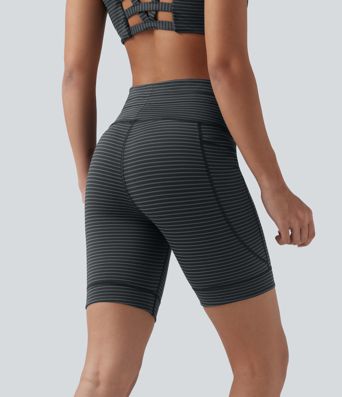 Yoga-Shorts mit hohem Bund, Seitentaschen, Kordelzug und Streifen - 17,8 cm